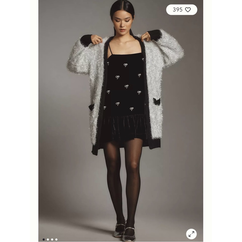 Anthropologie Black and White Fuzzy Cardigan